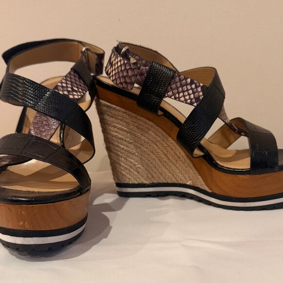Michael Kors Black Snake Strappy Platform Espadrille Sandals Size Sz 7.5 38M - Picture 1 of 4